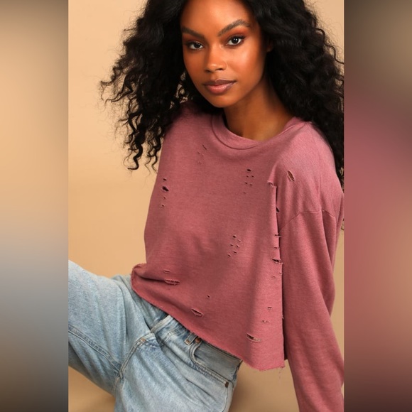 Lulus Dusty Rose Distressed Cropped
Sweatshirt - Womens - pink - Picture 2 of 9